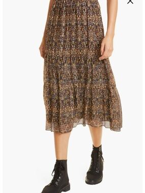 Ba&sh Woven Print Midi Skirt - Black Multi